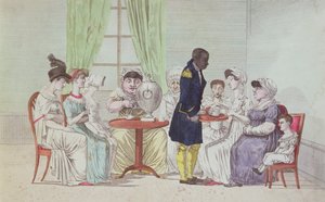 Mulheres inglesas que bebem o chá após o jantar de French School