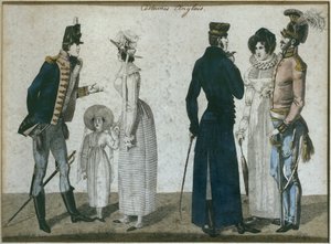 Trajes ingleses, ilustração de Le Bon Genre, início do século XIX (gravura a cores) de French School