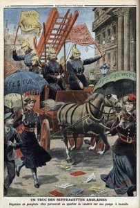 Sufragistas ingleses vestidos de bombeiro, do 
