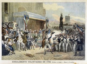 Inscrição de voluntários em 1792 (gravura colorida) de French School