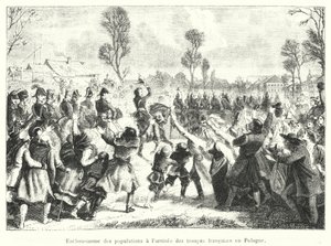 Entusiasmo da população à chegada das tropas francesas à Polónia (gravura) de French School