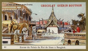 Entrada do palácio do Rei do Sião em Banguecoque (chromolitho) de French School