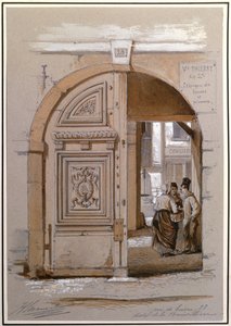 Entrada para o Hotel da Marquesa de Brinvilliers, 28 rue de Bievre, Paris (giz e guache sobre papel) de French School