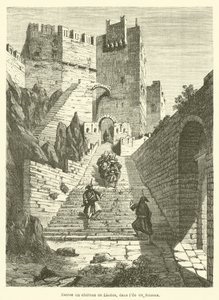 Entrada do castelo de Lindos, na ilha de Rodes (gravura) de French School