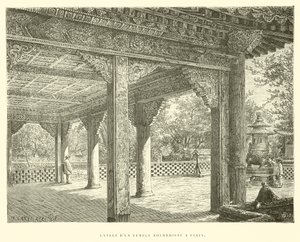 Entrada de um templo budista em Pequim (gravura) de French School