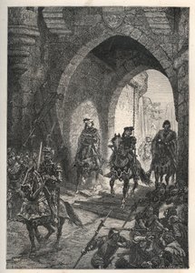 Entrada de Carlos VI o Bem-Amado (1368-1422), rei de França, em Paris, após o esmagamento da revolta dos Maillotins, em 1382 - Rei francês Charles Vi regressa a Paris - Entrada de Carlos VI le Bien-Aime (1368-1422), rei de França, em Paris, após o de French School