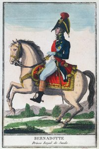 Retrato equestre de Charles Jean Baptiste Bernadotte (1763-1844), início do século XIX (gravura a cores) de French School