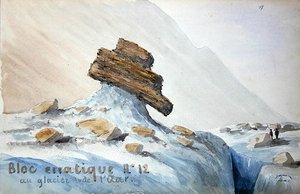 Bloco Errático nº 12 no Glaciar Aar nos Alpes suíços (aguarela sobre papel) de French School