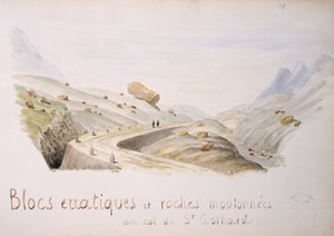 Blocos erráticos e rochas no Saint Gothard Pass nos Alpes suíços (wc no papel) de French School