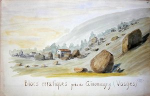 Blocos Erráticos perto de Giromagny na região dos Vosges (aguarela sobre papel) de French School