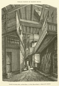 Escadaria do século XVI, rue Notre-Dame, 7, em Vitre, Ille-et-Vilaine (gravura) de French School