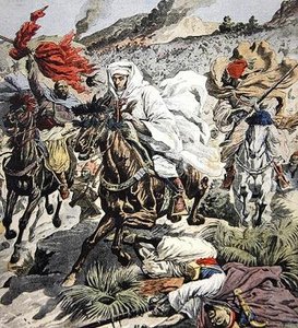 Fuga do sultão Abd Al-Aziz de Marrocos, ilustração do Le Petit Journal, 6 de setembro de 1908 de French School