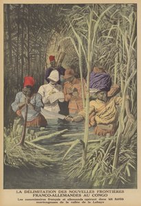 Estabelecimento da fronteira entre os territórios francês e alemão no Congo (cor litho) de French School