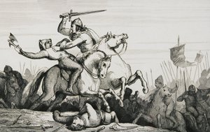 Eudes (860-98) na batalha contra os normandos, de &39;Histoire de France&39; por Colart, publicado c.1840 de French School