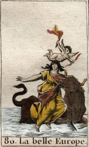 Europa raptada por Zeus na forma de um touro da "Mythologie de la jeunesse" de Pierre Blanchard 1803. de French School