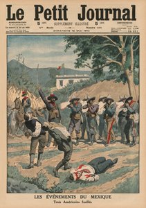 Eventos do México, filmando três americanos, ilustração da capa do &39;Le Petit Journal&39;, suplemento ilustre, 10 de maio de 1914