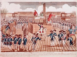 Execução de Maria Antonieta, Rainha da França, Place de la Revolution, Paris, 16 de outubro de 1793 (gravura) de French School