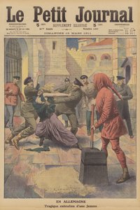 Execução de uma mulher na prisão de Insterburg, Alemanha (litografia a cores) de French School
