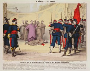Execução do Arcebispo de Paris, Monseigneur Darboy, durante a Comuna de Paris, 1871 (cor gravura) de French School