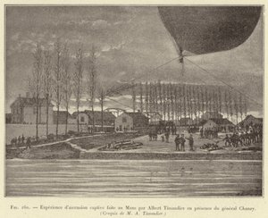 Experiência de ascensão cativa feita em Le Mans por Albert Tissandier, na presença do General Chanzy de French School