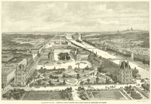 Exposição de 1889, Aspecto do Lugar do Carrossel com o Jardim Projetado no Local das Tuilerias (gravura) de French School