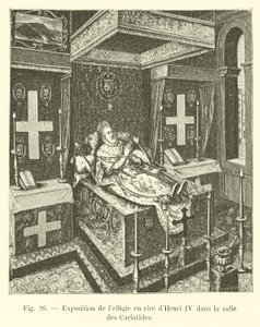 Exposição da efígie de cera de Henri IV na sala de Cariatides de French School