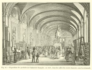 Exposição dos produtos da indústria francesa, em 1819, nos quartos do andar térreo, sob a colunata de French School
