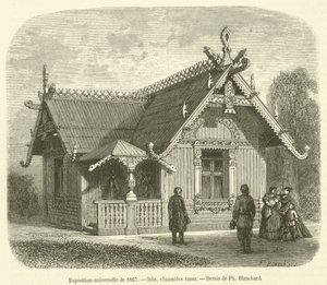 Feira Mundial 1867, Isba, cabana de colmo russo (gravura) de French School