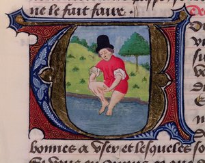 F.27v Leeching, do Tratado de Medicina por Aldebrande de Florença, 1356 de French School