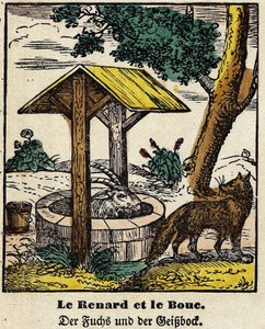 Fables de La Fontaine: a raposa e o bem. Imagem de Epinal, primeira metade do século XIX de French School