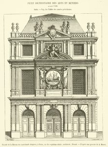 Fachada da Casa dos Comerciantes Drapery, em Paris, no século XVII (gravura) de French School