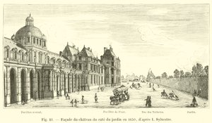 Fachada do castelo ao lado do jardim em 1650, dapres I Sylvestre de French School