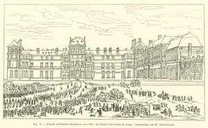 Fachada ocidental do Louvre por volta de 1660, fac-símile de um desenho da época, comunicada por M Albert Lenoir de French School