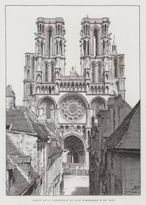 Fachada da Catedral de Laon, início do século XIII (litho) de French School