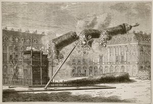 Queda da Coluna Vendome, abril de 1871, ilustração de Cassells História da Guerra entre a França e a Alemanha, 1870-1871 de French School