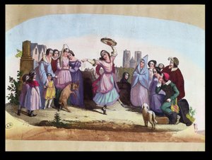 Desenho de fã representando uma cena de La Esmeralda, uma ópera de Louise-Angelique Bertin (1805-77), após o romance de Victor Hugo (1802-85) c.1836 de French School