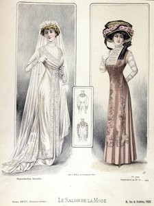 Desfile de moda, 20/03/1909: vestido de noiva. de French School