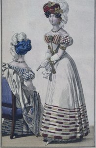 Placa de moda, Paris, ilustração de The Little Courrier des Dames, c.1820 (gravura de cor) de French School
