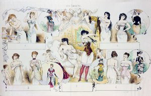 Placa de moda para La Vie Parisienne retratando espartilhos, c.1870 (gravura a cores) de French School