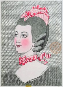 Placa de moda de LArt of the Coiffure de Dames, de Sieur Legros, publicada em Paris 1767 de French School