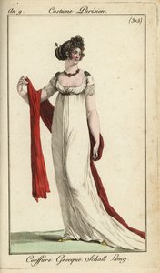 Mulher da moda ou Merveilleuse no antigo penteado grego de French School