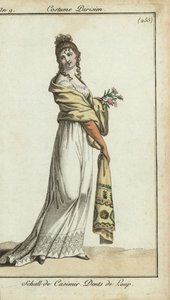 Mulher da moda usando um xaile de cashere de French School