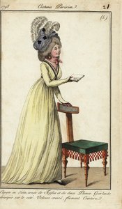 Mulher da moda com cadeira de French School