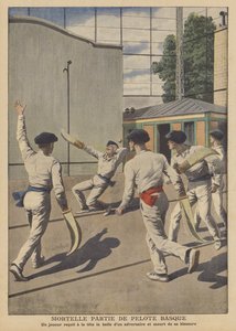 Acidente fatal durante um jogo de pelota basca (cor litho) de French School