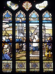 Padre Maunoir pregando em Kerlas a grande missão de 1658 - vitrais da igreja de Saint Germain em Kerlaz de French School