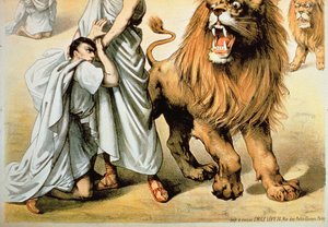 Alimentado aos leões (litografia a cores) de French School