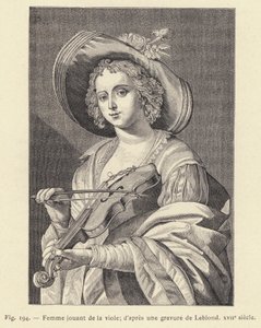 Mulher que toca viola, depois de uma gravura de Leblond, século XVII (gravura) de French School