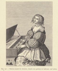 Mulher tocando o cravo, depois de uma gravura de Leblond, século 17 (gravura) de French School