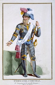 Fernand Cortez (1485-1547), gravado por Pierre Duflos (1742-1816), 1780 (gravura em cobre) de French School