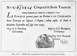 Cédula francesa de cinquenta libras do Banco da Lei, datada de 2 de setembro de 1720 de French School
